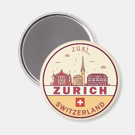 Skyline-Emblem Zürich Schweiz Magnet (Vorderseite/Rückseite)