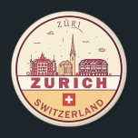 Skyline-Emblem Zürich Schweiz Magnet<br><div class="desc">Zürich minimalistisches,  farbenfrohes Kunstdesign mit Denkmälern und Sehenswürdigkeiten der Stadt in der Schweiz.</div>