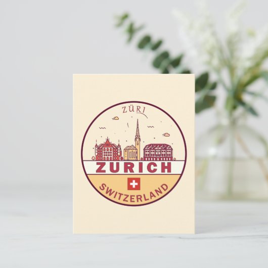 Skyline-Emblem Zürich Schweiz Postkarte (Stehend Vorderseite)