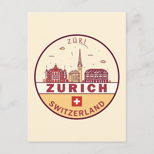 Skyline-Emblem Zürich Schweiz Postkarte (Vorderseite)