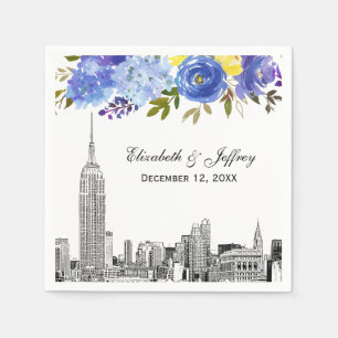Skyline ESB Ätzung Blau Gelb Floral Wasserfarbe Serviette
