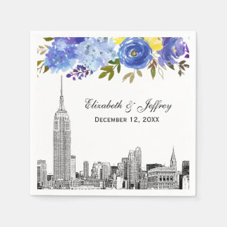 Skyline ESB Etch Blue Yellow Floral Water color Serviette