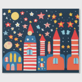 Skyline Fireworks Night Sky Geschenkpapier (Flach)