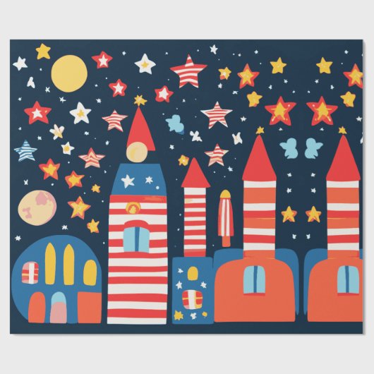 Skyline Fireworks Night Sky Geschenkpapier (Flach)