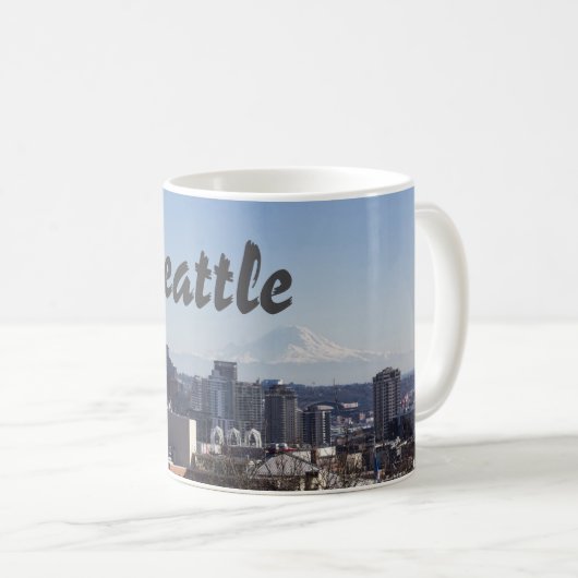 Skyline-Foto von Seattle Washington Kaffeetasse (VorderseiteRechts)
