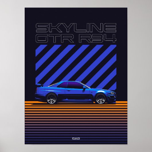 Skyline GT-R34 Bayside Blue Poster (Vorne)