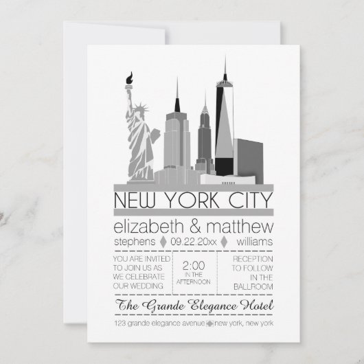 Skyline-Hochzeit in New York Einladung (Vorderseite)