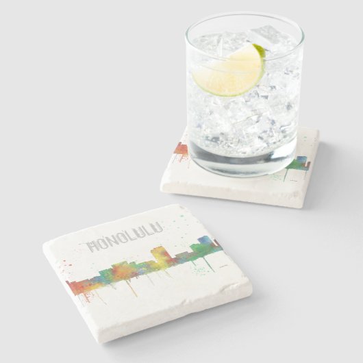 Skyline Honolulus, Hawaii Steinuntersetzer (Seitenansicht)