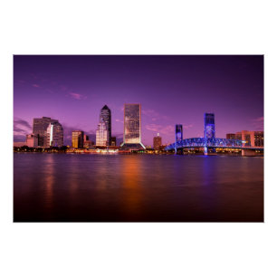 Skyline Jacksonvilles Florida nachts Poster