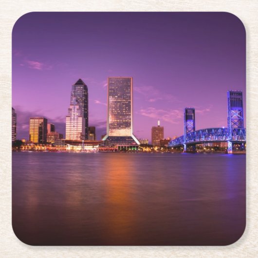 Skyline Jacksonvilles Florida nachts Rechteckiger Pappuntersetzer (Vorderseite)