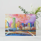 Skyline-Karte von Dallas Texas Watercolor City (Stehend Vorderseite)