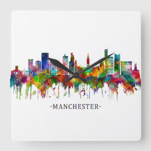 Skyline Manchester England Quadratische Wanduhr