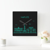 Skyline-Neapel Quadratische Wanduhr (Zuhause)