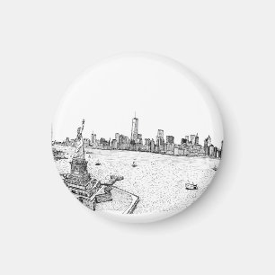Skyline New York Pen Ink Illustration Magnet