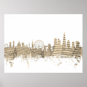 Skyline-Notenen-Stadtbild Londons England Poster