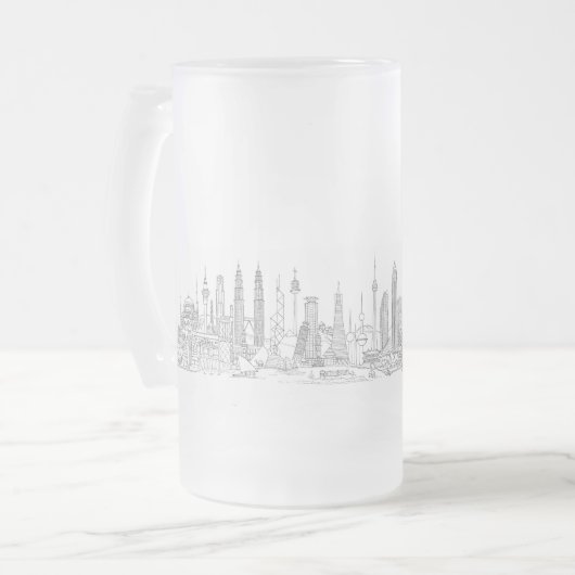Skyline of the World (Schwarz + Weiß) Mattglas Bierglas (Vorderseite Links)