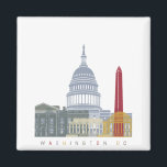 Skyline-Plakat der Washington DC Magnet<br><div class="desc">Illustrationen der Städte mit ihren wichtigsten Denkmälern</div>