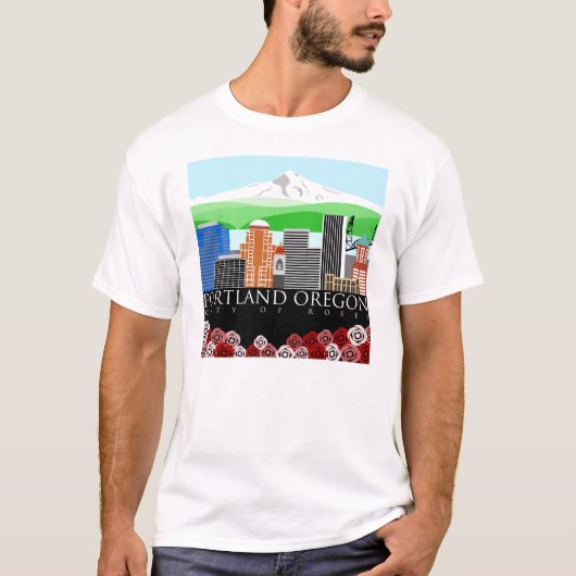 Skyline Portlands Oregon mit Berg-Haube T-Shirt (Vorderseite)