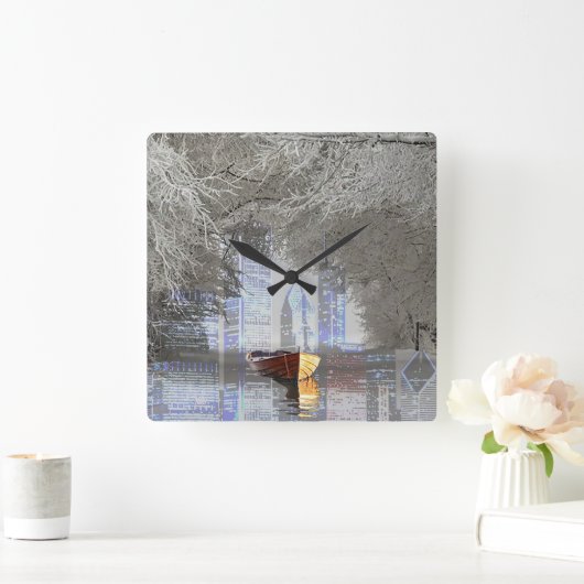 Skyline Quadratische Wanduhr (Zuhause)