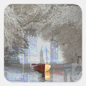 Skyline Quadratischer Aufkleber (Vorderseite)