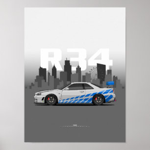 Skyline R34 Japanische Performance-Illustration Poster