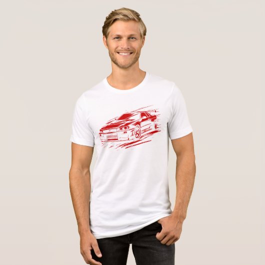 Skyline R34 Legendary JDM Illustration - Red Tri-Blend Shirt (Vorderseite voll)