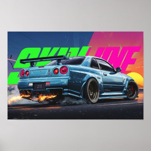 Skyline R34 Neon Drift Poster (Vorne)