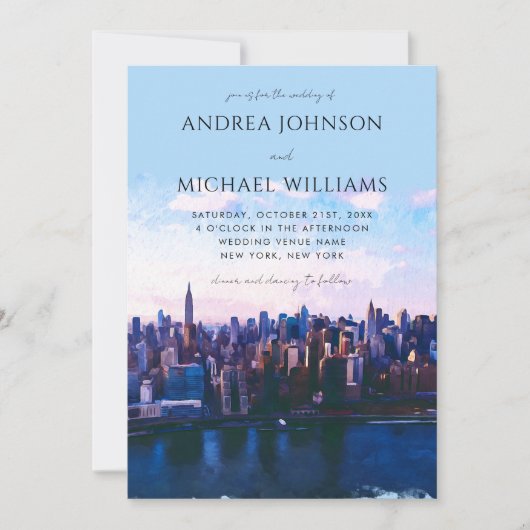 Skyline Reiseziel Hochzeit in New York Einladung (Vorderseite)