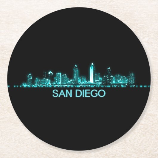 Skyline San Diego Runder Pappuntersetzer (Vorderseite)