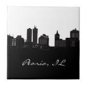 Skyline Schwarzweiss-Peorias, Illinois Fliese (Vorderseite)