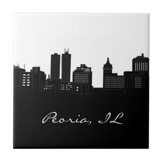 Skyline Schwarzweiss-Peorias, Illinois Fliese (Vorderseite)