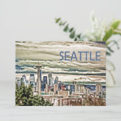 Skyline Seattles Washington im Nebel und im Regen Einladung (Stehend Vorderseite)