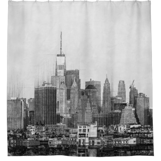 Skyline Sketch von New York City Duschvorhang (Vorderseite)