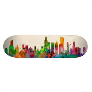 Skyline-Stadtbild Chicagos Illinois Skateboard