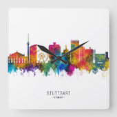 Skyline Stuttgart Quadratische Wanduhr (Vorderseite)