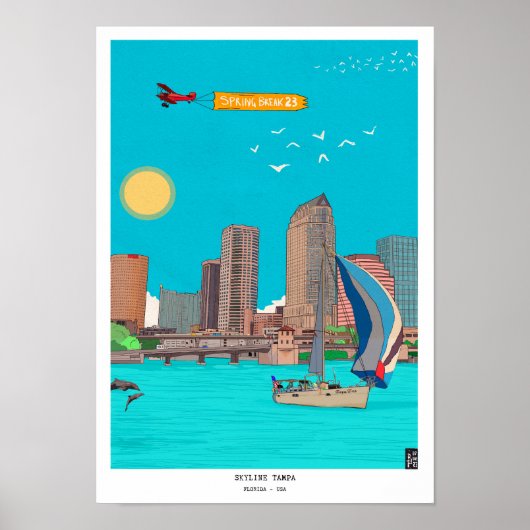 Skyline Tampa Florida Frühjahrspause Illustration Poster (Vorne)