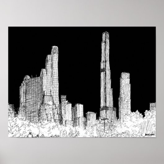 Skyline Travel Sketch von New York City Centrum Poster (Vorne)