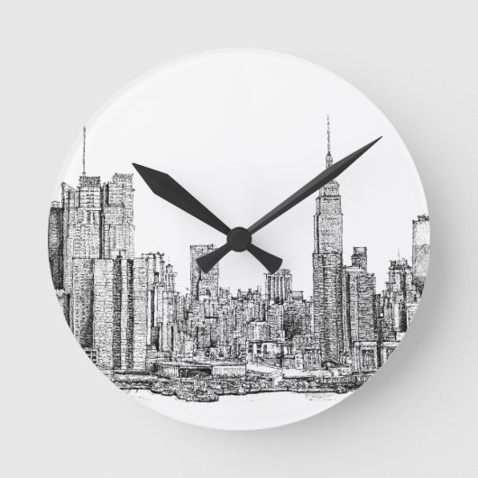 Skyline-Uhr in New York Runde Wanduhr (Vorderseite)