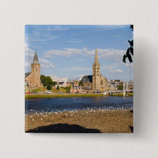 Skyline und Fluss der malerischen Stadt Inverness Button (Vorderseite)