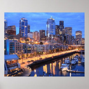 Skyline und Hafen von Seattle, Staat von Washingto Poster