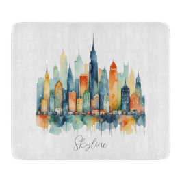 Skyline Urban Cityscape Watercolor Stadt Küche Schneidebrett