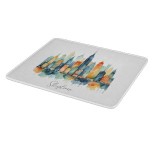 Skyline Urban Cityscape Watercolor Stadt Küche Schneidebrett