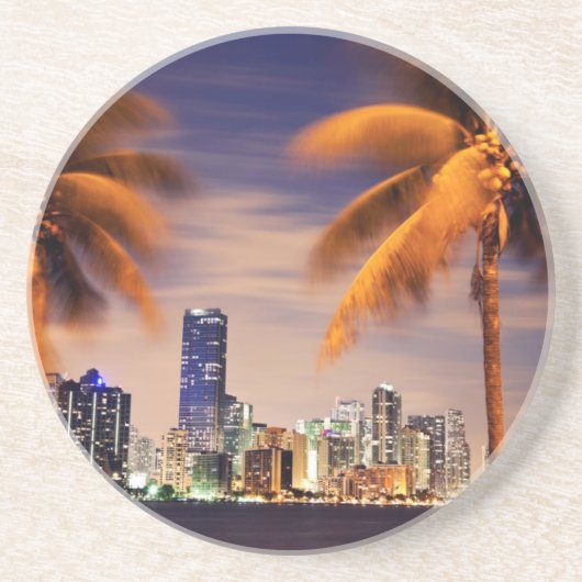 Skyline USA, Florida, Miami an der Dämmerung Getränkeuntersetzer (Vorne)