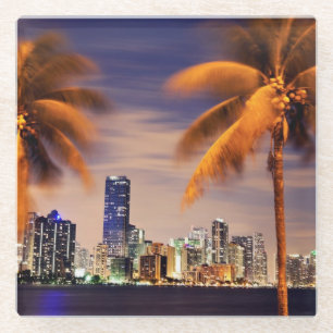 Skyline USA, Florida, Miami an der Dämmerung Glasuntersetzer