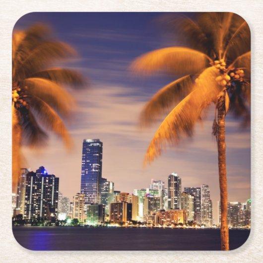 Skyline USA, Florida, Miami an der Dämmerung Rechteckiger Pappuntersetzer (Vorderseite)