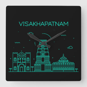 Skyline Visakhapatnam Quadratische Wanduhr