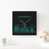 Skyline von Amsterdam Quadratische Wanduhr (Zuhause)