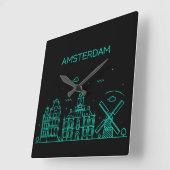 Skyline von Amsterdam Quadratische Wanduhr (Winkel)
