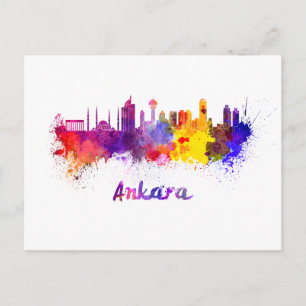 Skyline von Ankara in Aquarellfarben Postkarte