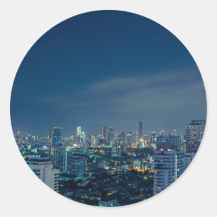 Skyline von Bangkok in der Nacht Runder Aufkleber